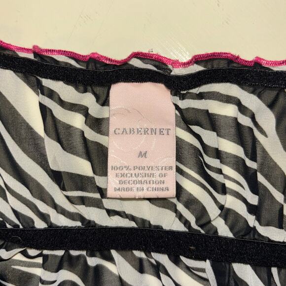 Vintage Cabernet Zebra Mini Dress Sheer Ruffle Black White Pink Size Medium Y2k - Picture 3 of 3